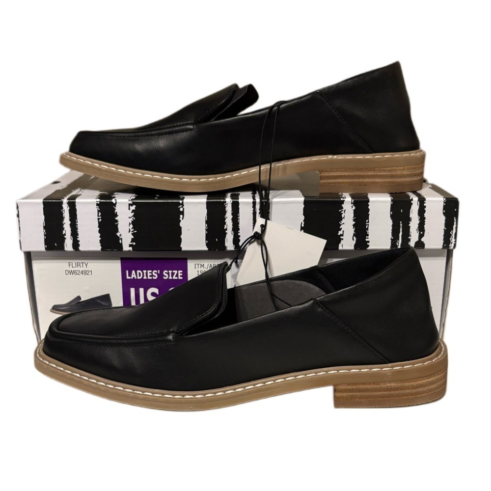 Dolce Vita Black Leather Loafers with Tan Sole